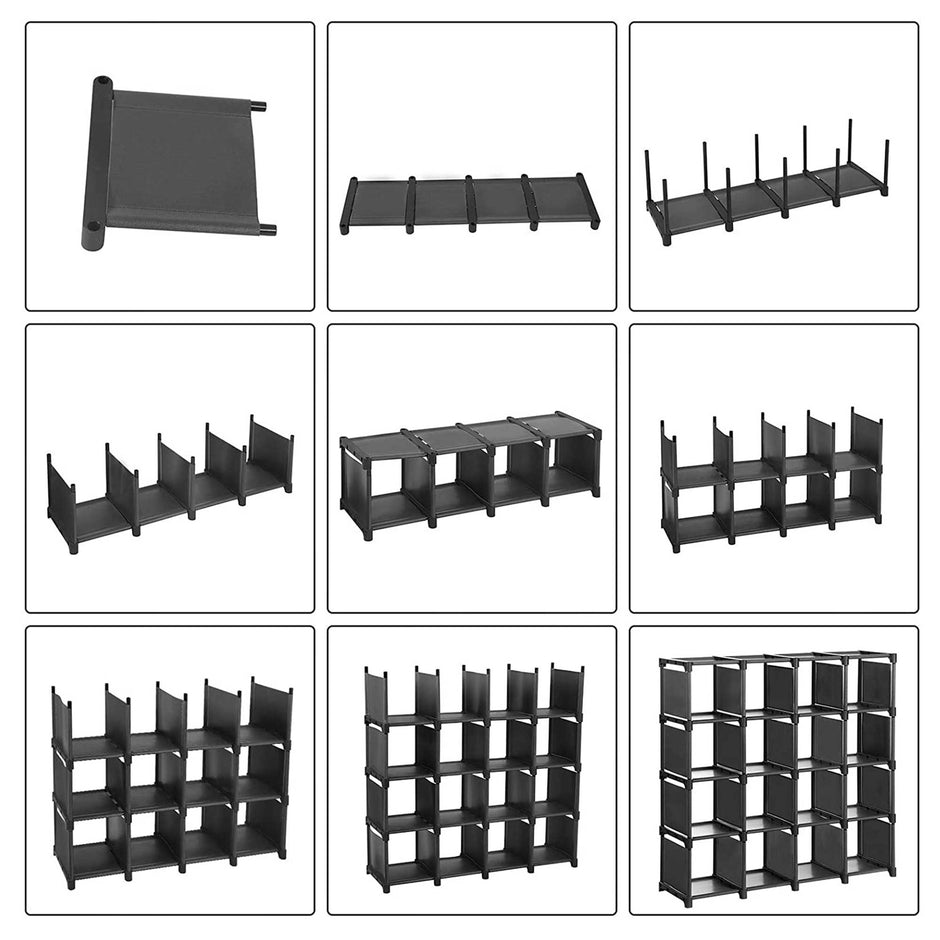 16-Cube Shoe Rack – Engineered Wood – Black – DIY Modular Design and Versatile Storage Solution