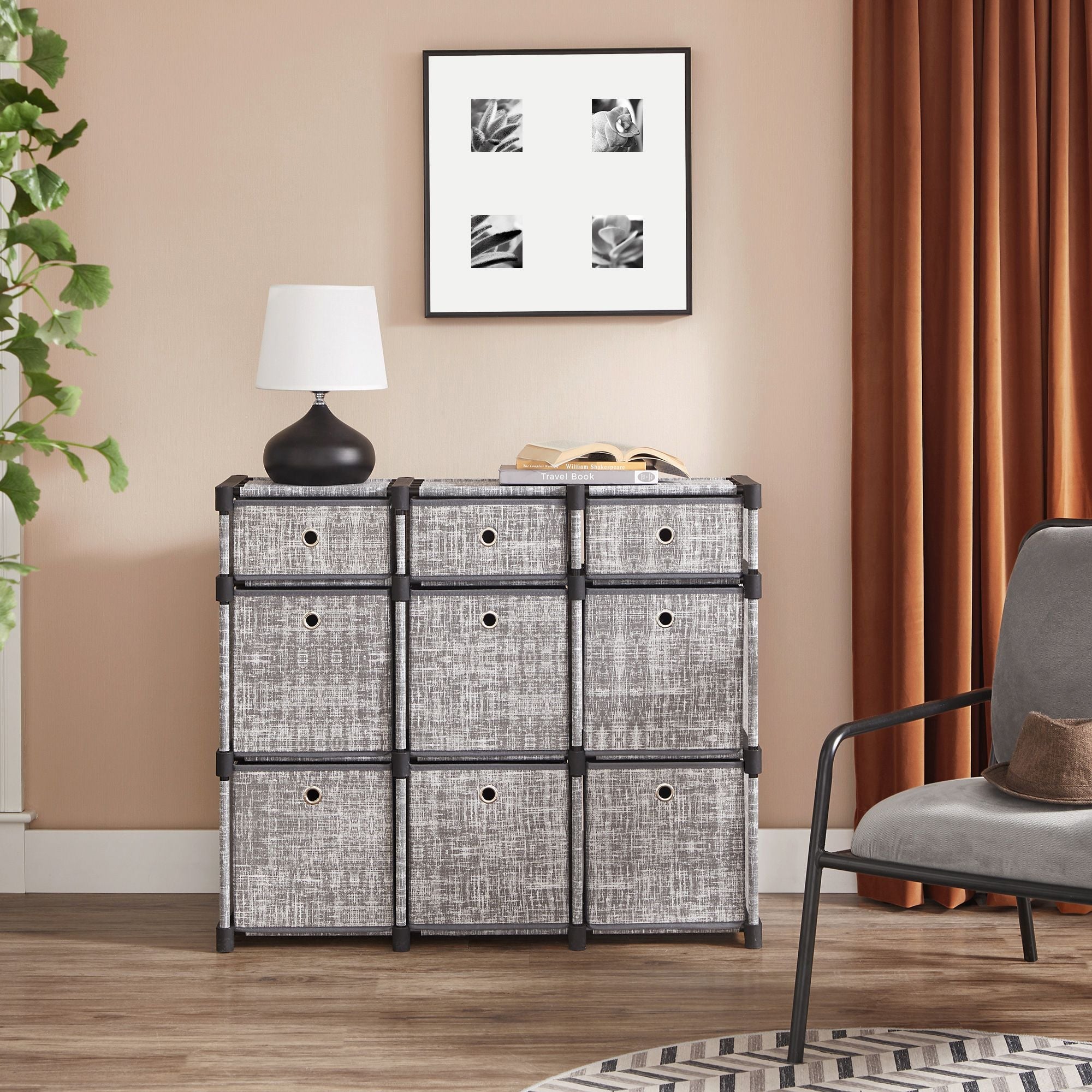 9-Cube Storage Unit – Wood – Heather Grey – Versatile Closet and Bookcase Organizer