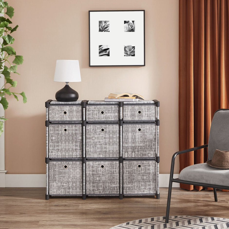 9-Cube Storage Unit – Wood – Heather Grey – Versatile Closet and Bookcase Organizer