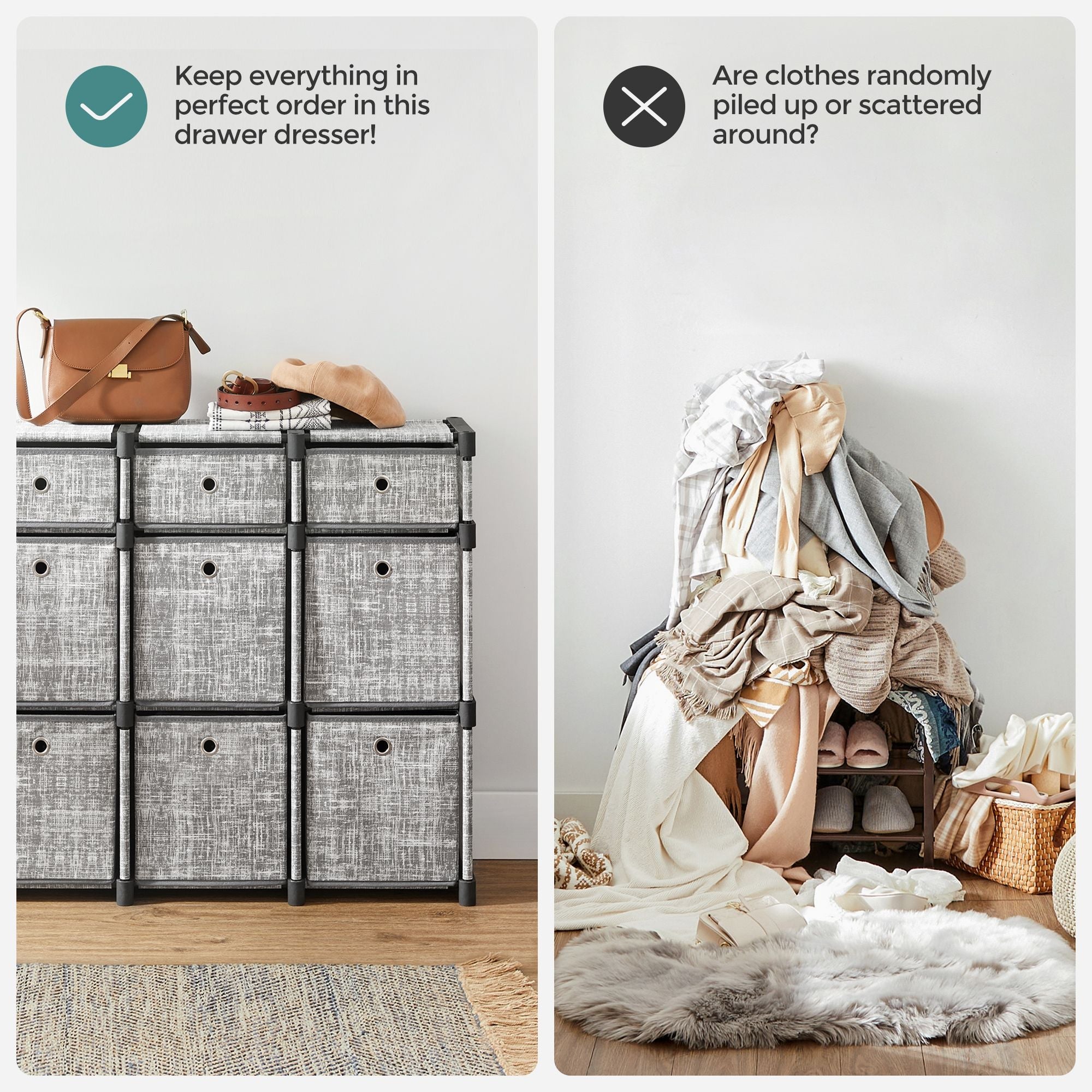 9-Cube Storage Unit – Wood – Heather Grey – Versatile Closet and Bookcase Organizer