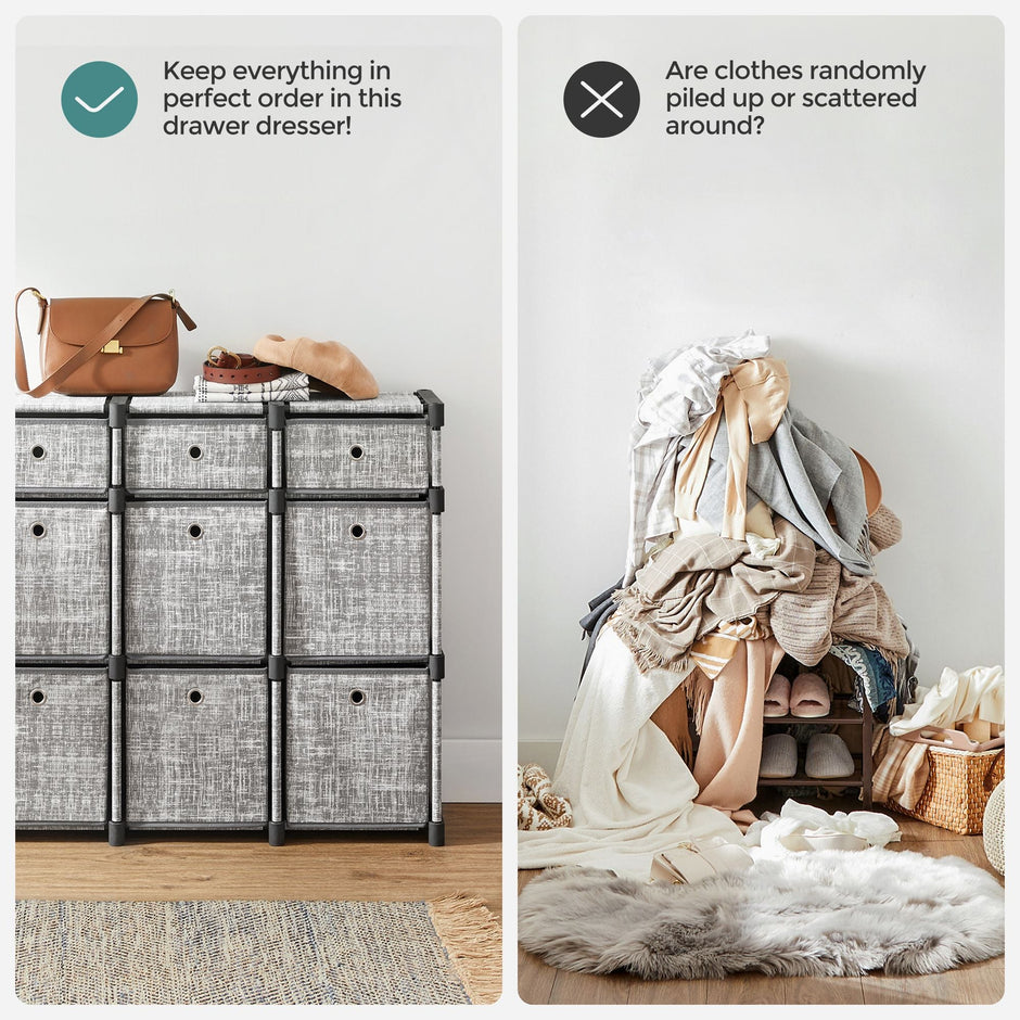 9-Cube Storage Unit – Wood – Heather Grey – Versatile Closet and Bookcase Organizer
