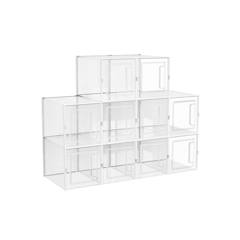 Shoe Storage Organisers – Plastic – Transparent – Stackable and Foldable, Pack of 10