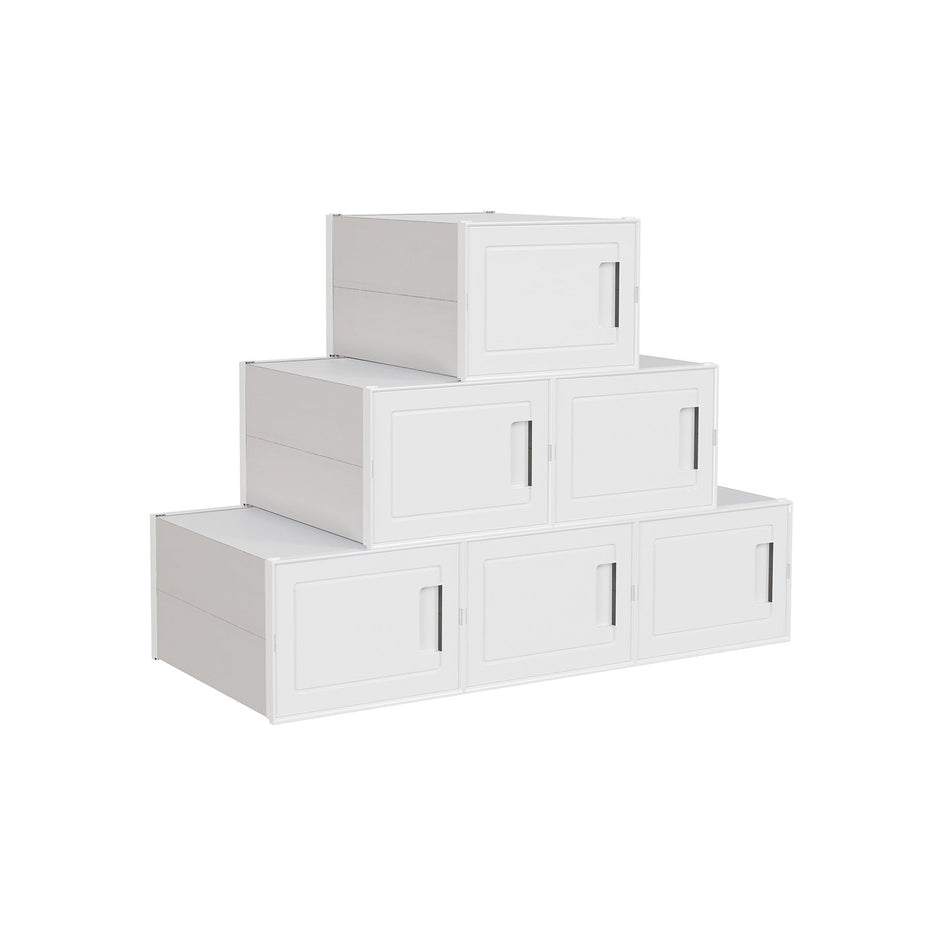 Shoe Organiser Box Set – Plastic – White – Stackable and Foldable, Fits Up to UK Size 9