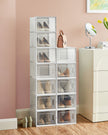 Shoe Storage Boxes – Plastic – Transparent and White – Stackable and Versatile, Set of 12