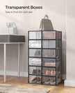 Shoe Storage Boxes – Transparent Plastic – Ink Black – Stackable Organizer for Sizes Up to UK 11