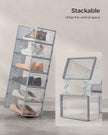 Stackable Shoe Boxes – Clear Plastic – Dove Grey – Set of 12 with Lids