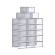 Pack of 18 Stackable Shoe Storage Organisers – Plastic – Transparent and White – Foldable and Versatile for Sneakers, Fits up to UK Size 9