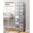 Pack of 18 Stackable Shoe Storage Organisers – Plastic – Transparent and White – Foldable and Versatile for Sneakers, Fits up to UK Size 9