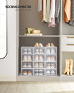 Shoe Storage Boxes – Transparent and White – Pack of 15 – Stackable and Versatile for Sizes Up to UK 9