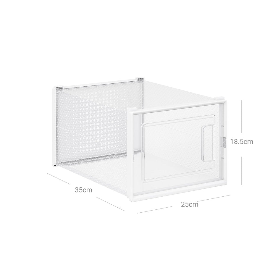 Shoe Storage Organisers – Plastic – Transparent and White – Stackable and Foldable, Fits Up to UK Size 9, Pack of 18