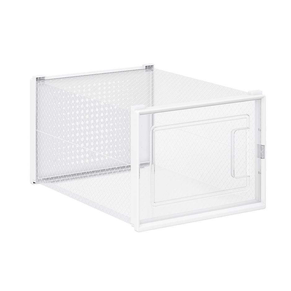 Shoe Storage Organisers – Plastic – Transparent and White – Stackable and Foldable, Fits Up to UK Size 9, Pack of 18