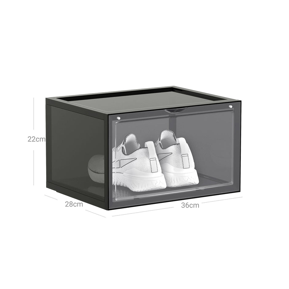 Shoe Organisers – Plastic – Grey – Stackable with Clear Door, Pack of 6