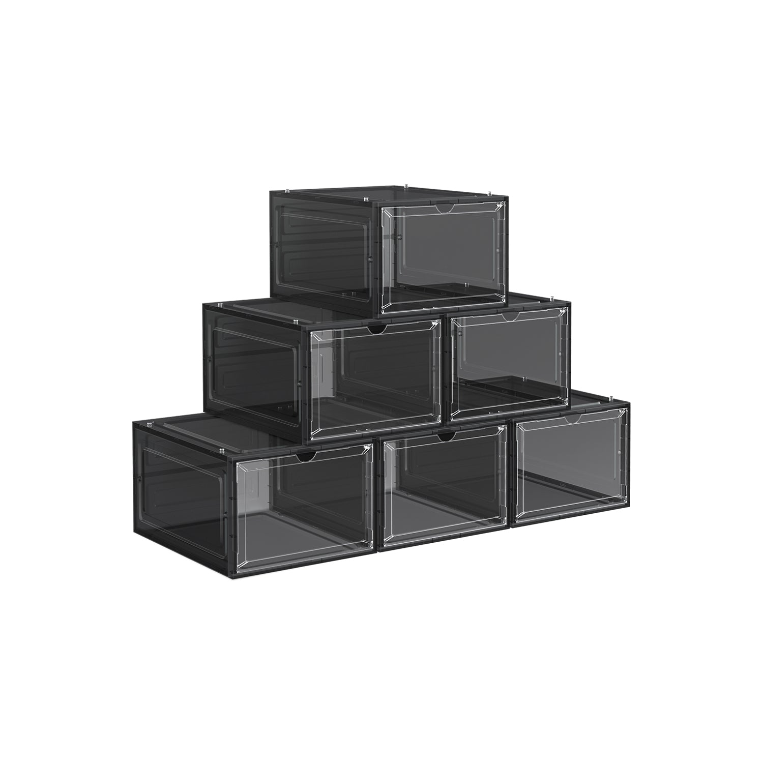 Stackable Shoe Storage Boxes – Plastic – Ink Black – Set of 6 with Clear Doors