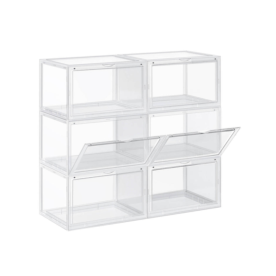 Shoe Box – Plastic – Clear – Stackable and Easy to Assemble (Set of 6)