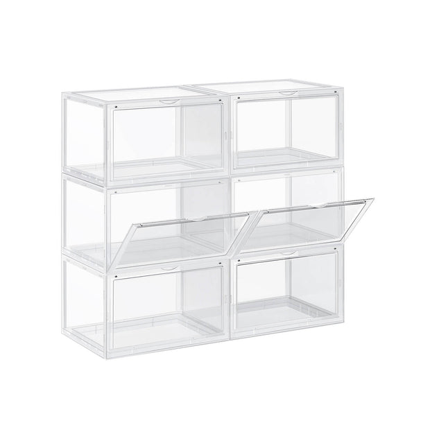 Shoe Box – Plastic – Clear – Stackable and Easy to Assemble (Set of 6)