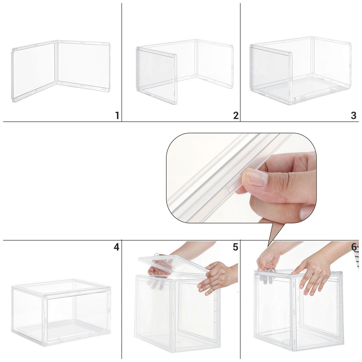 Shoe Box – Plastic – Clear – Stackable and Easy to Assemble (Set of 6)