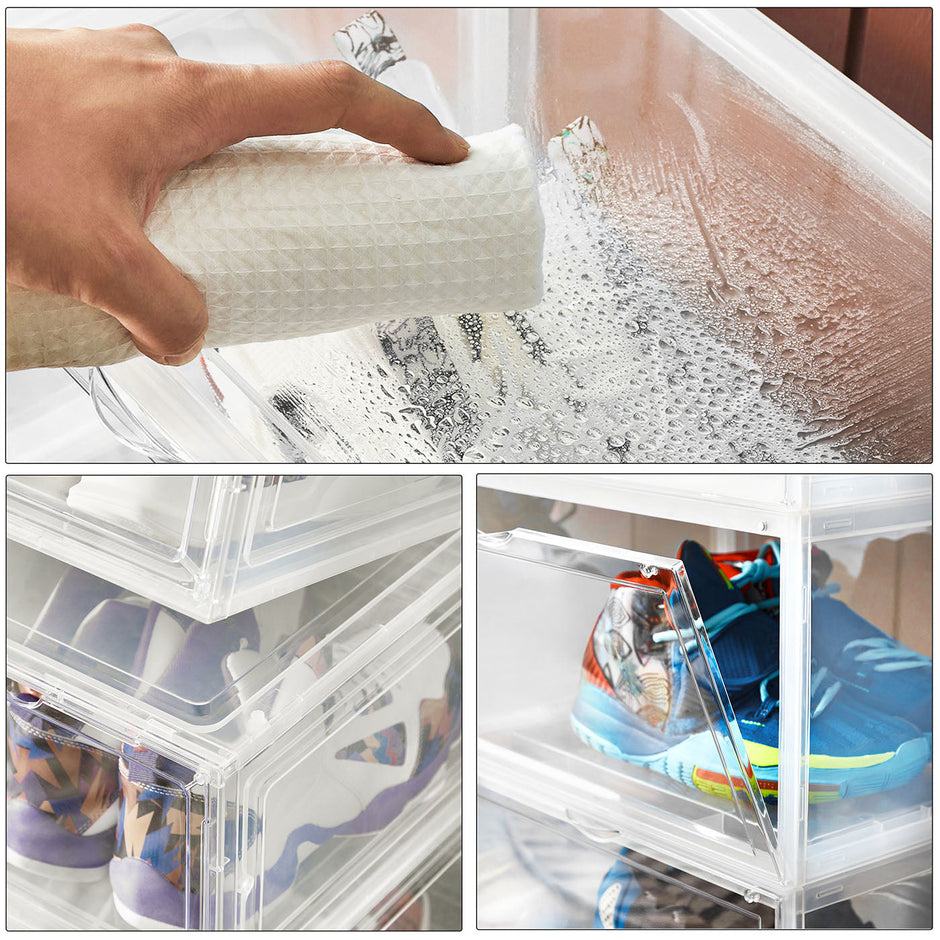 Shoe Box – Plastic – Clear – Stackable and Easy to Assemble (Set of 6)