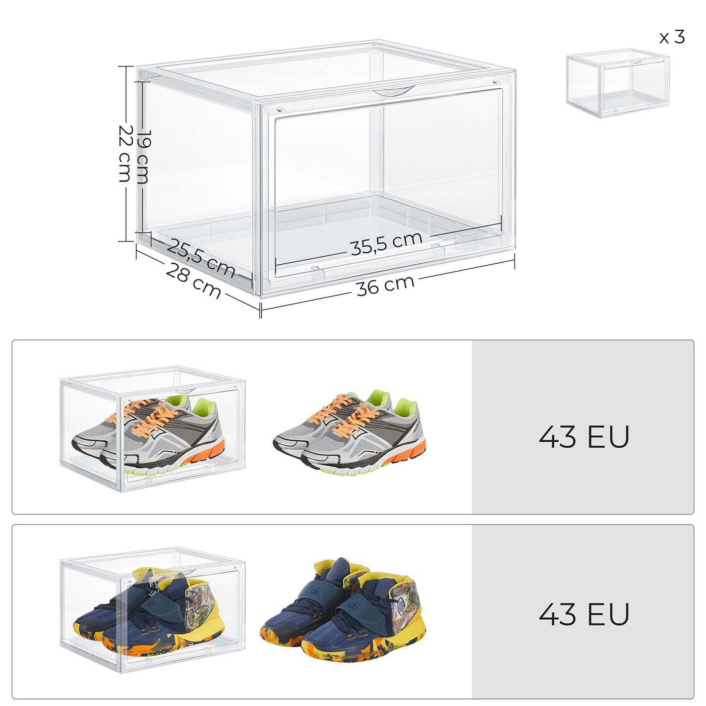 Shoe Box – Plastic – Clear – Stackable and Easy to Assemble (Set of 6)