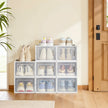 Set of 8 Sneaker Storage Boxes – Plastic – White and Transparent – Foldable and Stackable