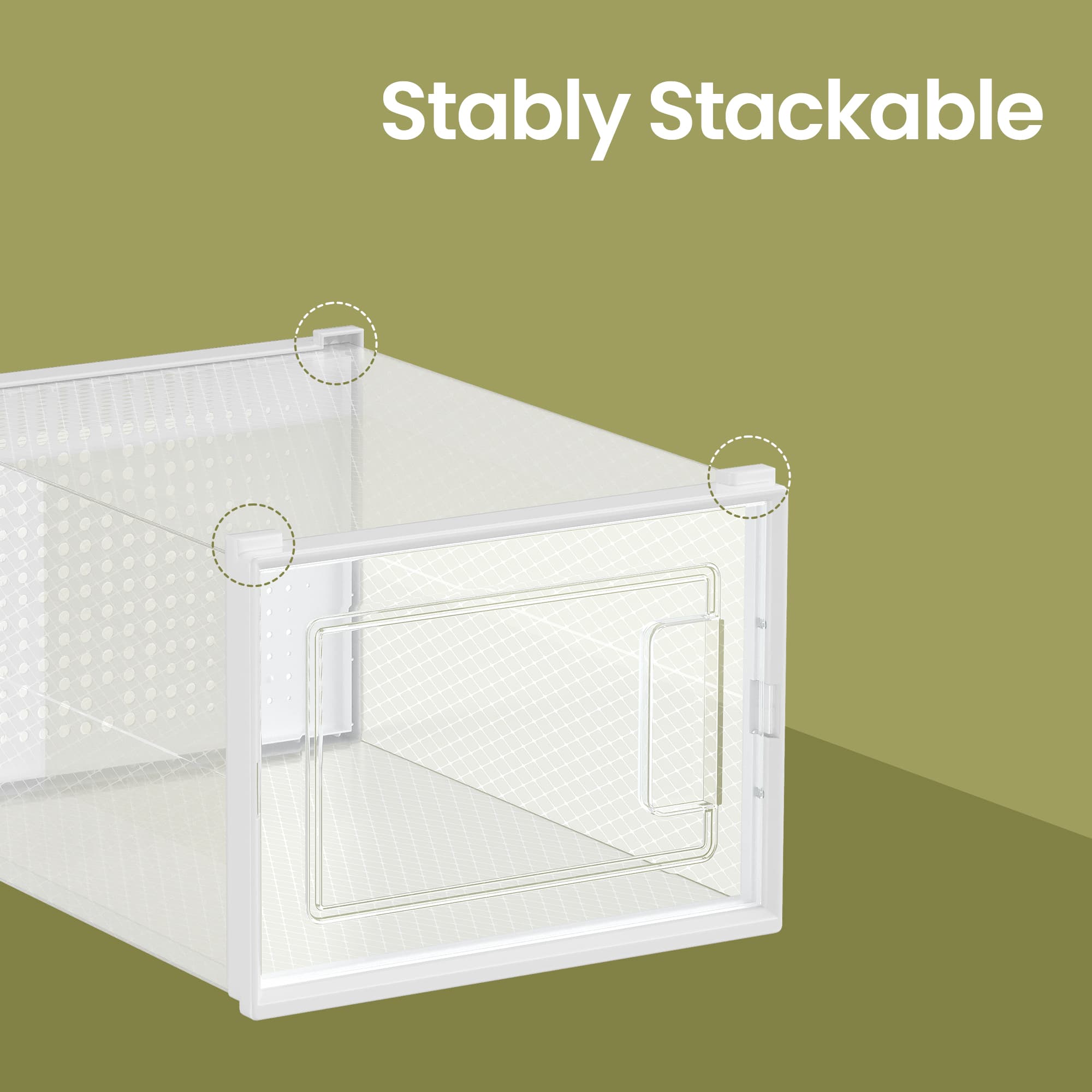 Set of 8 Sneaker Storage Boxes – Plastic – White and Transparent – Foldable and Stackable