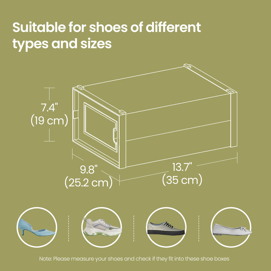 Set of 8 Sneaker Storage Boxes – Plastic – White and Transparent – Foldable and Stackable