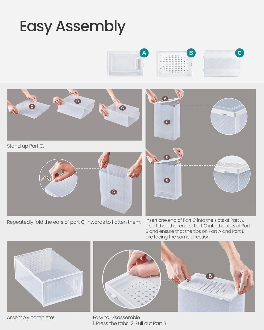 Foldable Shoe Storage Organisers – Plastic – Transparent and White – Pack of 8, Stackable for Sneakers up to UK Size 9