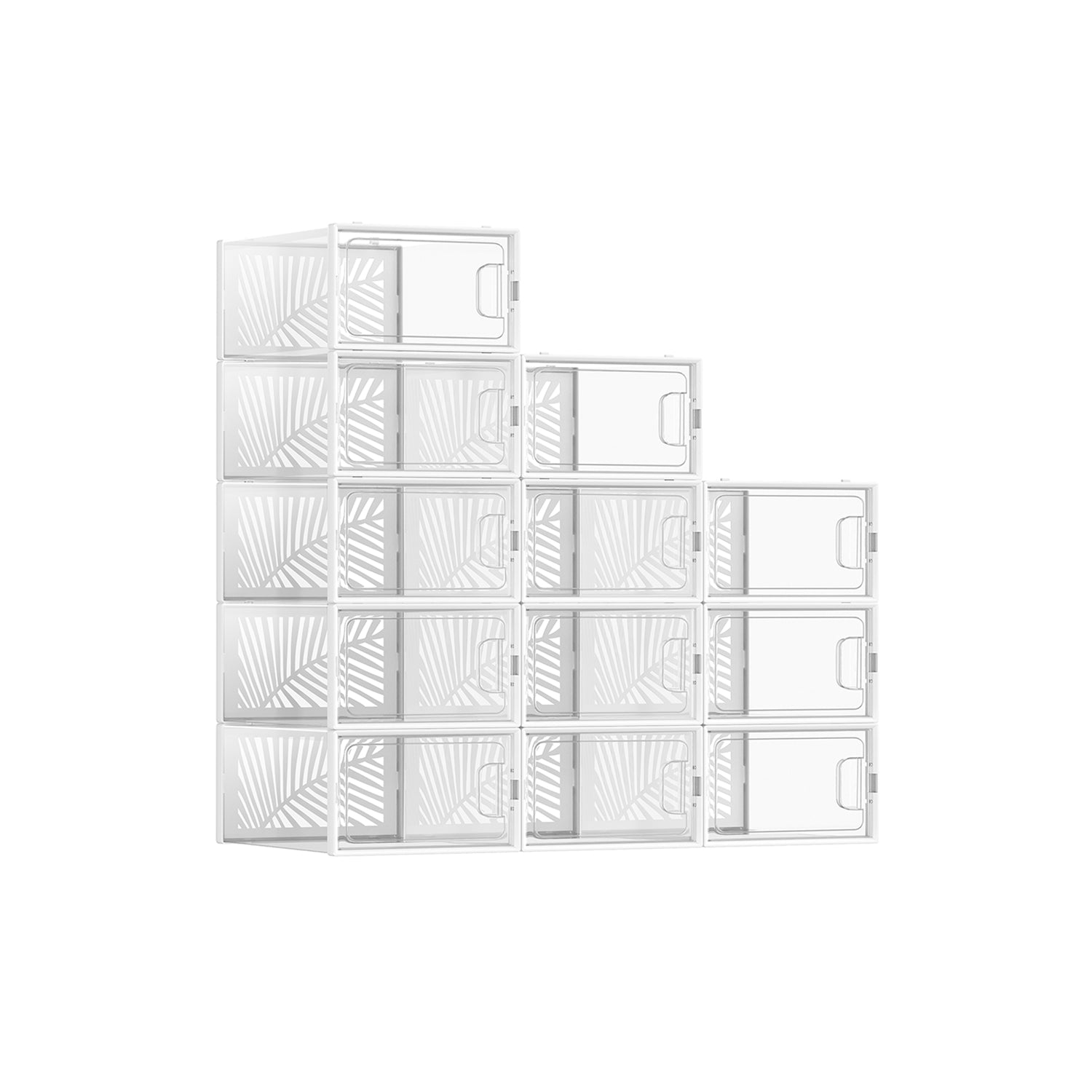 Set of 12 Stackable Shoe Boxes – Transparent – Breathable and Foldable – For Max UK Size 11