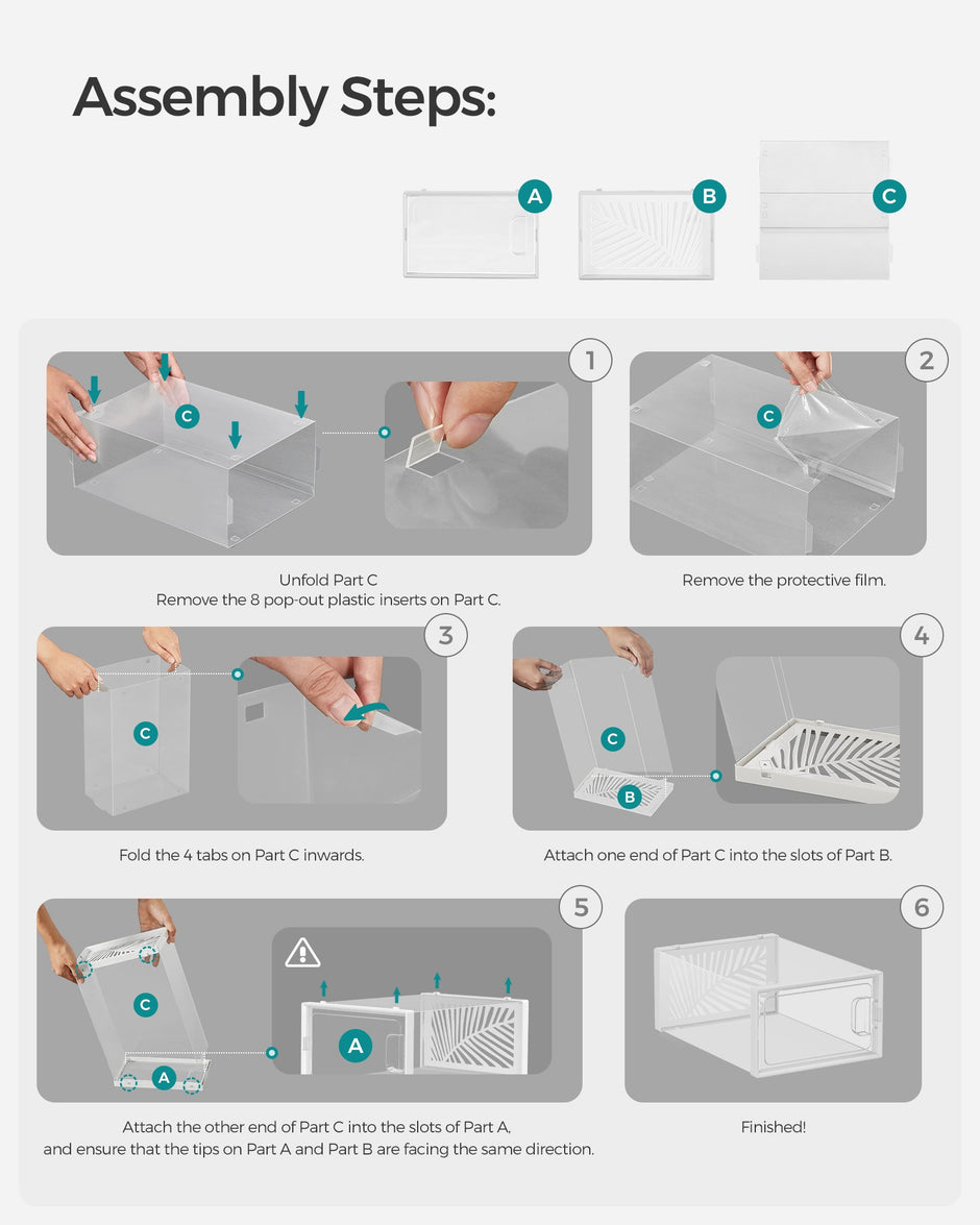 Set of 12 Stackable Shoe Boxes – Transparent – Breathable and Foldable – For Max UK Size 11