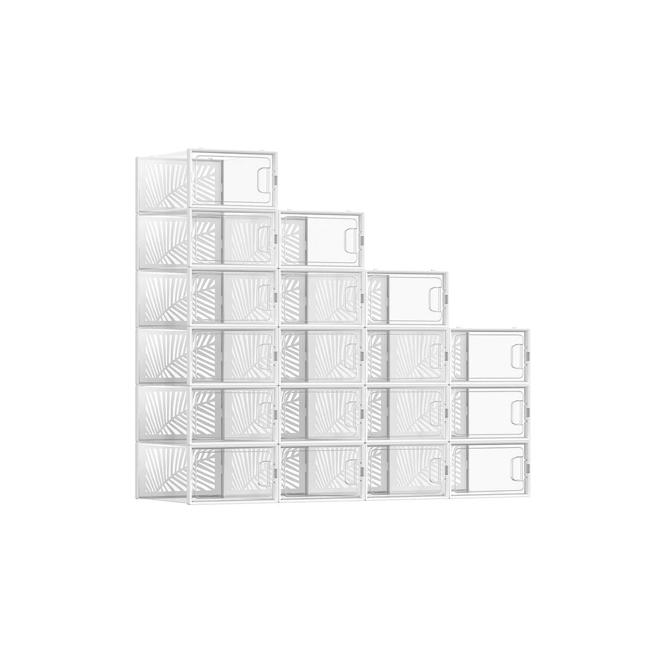 Shoe Storage Boxes – Plastic – Transparent and White – Stackable and Breathable, Set of 18