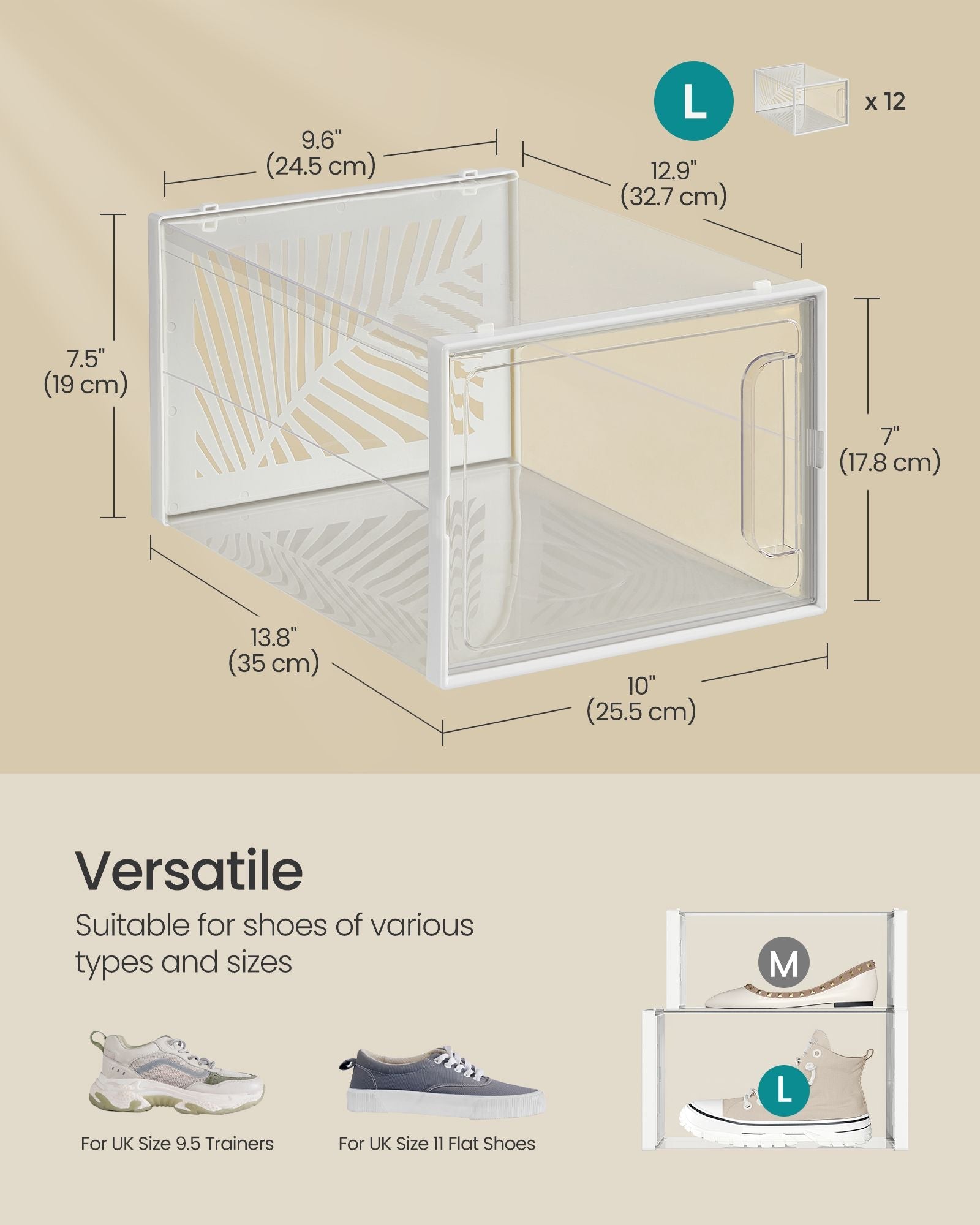 Set of 12 Stackable Shoe Boxes – Plastic – Transparent and White – Breathable and Foldable