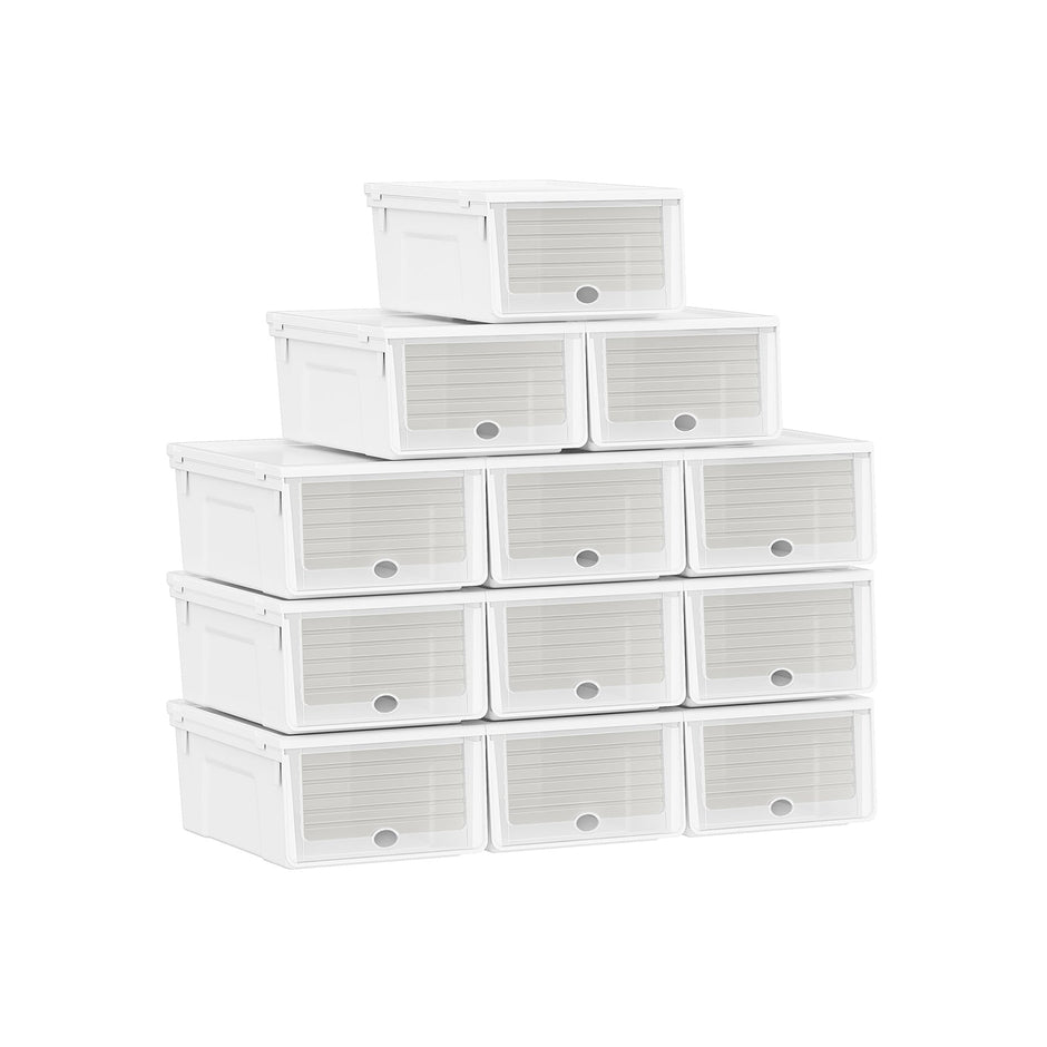 Shoe Storage Organizer Set – Plastic – White – Stackable with Flip and Push Front Door