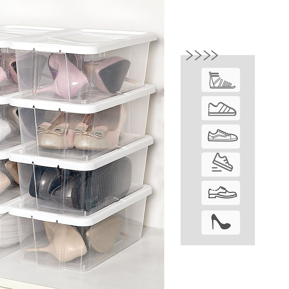 Storage Boxes – Clear Plastic – Transparent – Stackable Shoe Organiser Set of 8