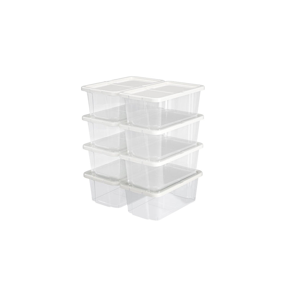Storage Boxes – Clear Plastic – Transparent – Stackable Shoe Organiser Set of 8