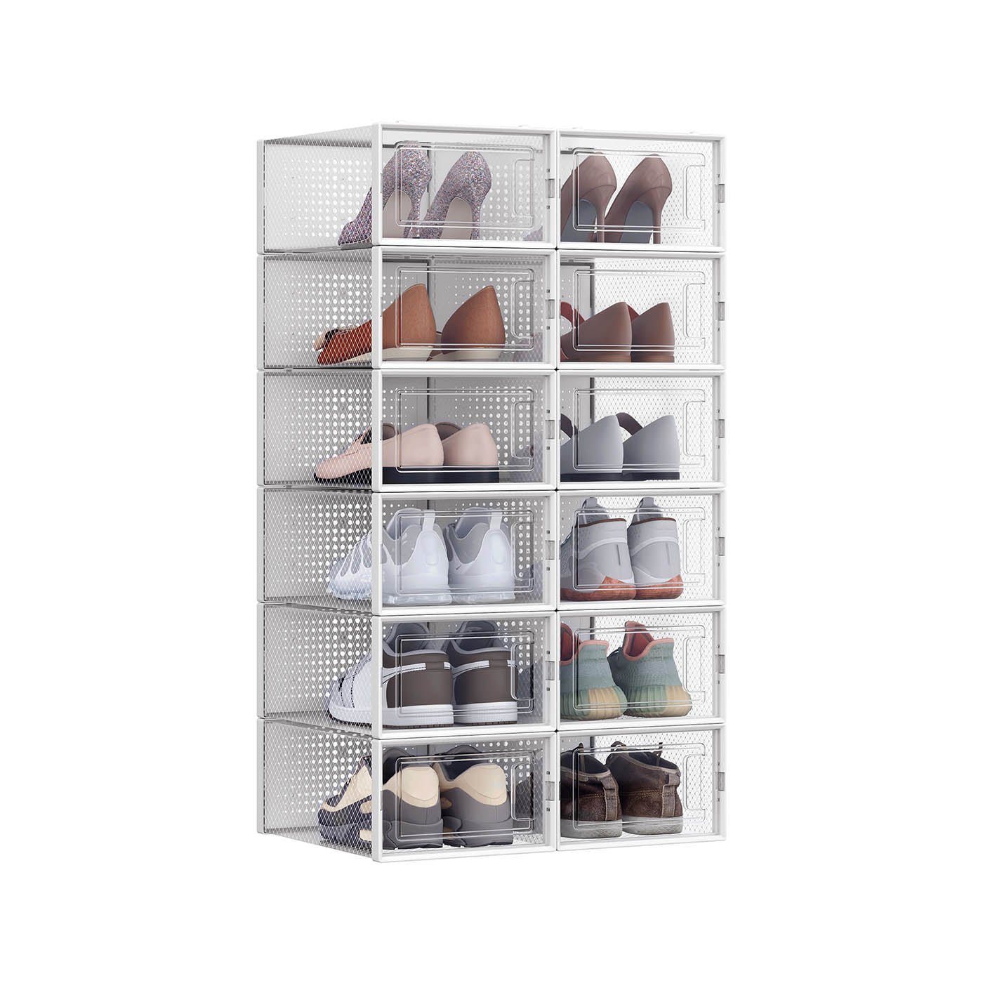 Shoe Storage Boxes – Plastic – Transparent – Stackable Design with Lids, Set of 12