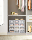 Shoe Storage Boxes – Plastic – Transparent – Stackable Design with Lids, Set of 12