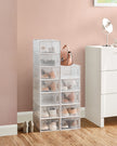 Shoe Storage Boxes – Plastic – Transparent – Stackable Design with Lids, Set of 12