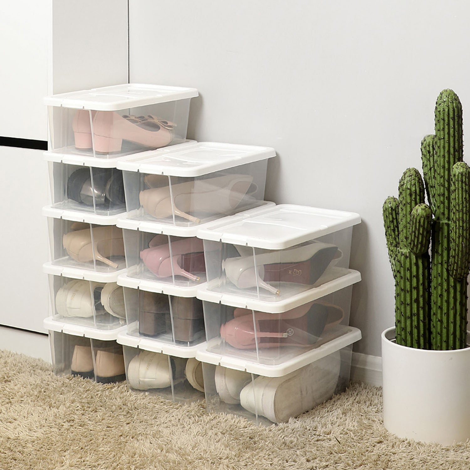 Storage Boxes – Plastic – Clear – Stackable Set of 12 with Lids