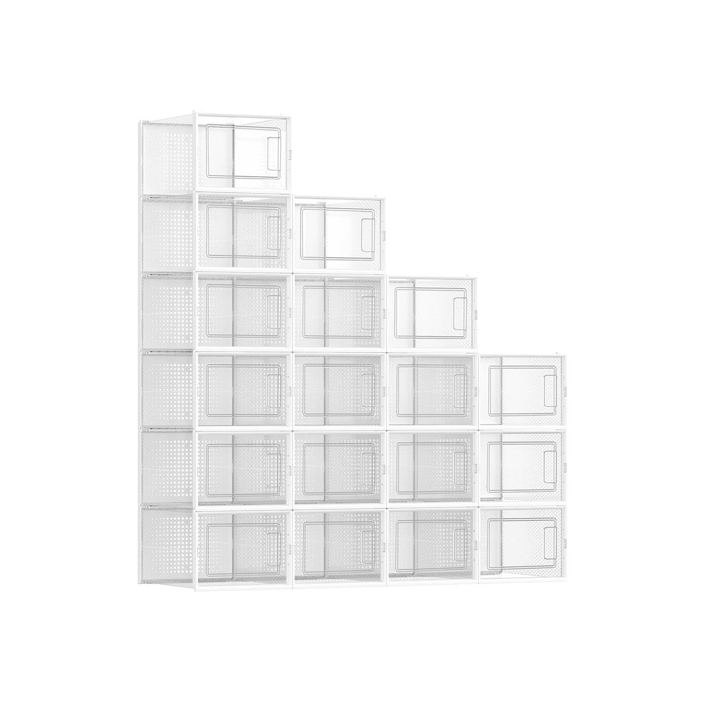 Stackable Shoe Storage Boxes – Plastic – Transparent and White – Foldable Design, Fits Up to UK Size 9