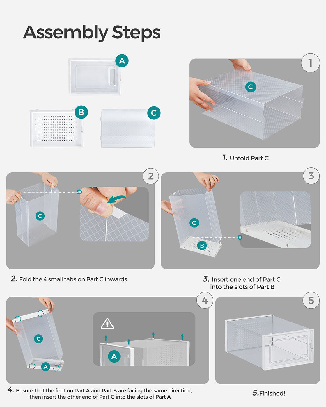 Stackable Shoe Storage Boxes – Plastic – Transparent and White – Foldable Design, Fits Up to UK Size 9