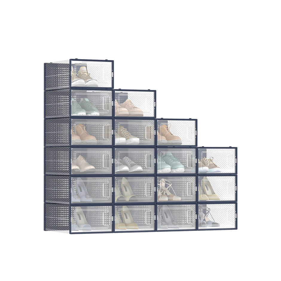 Shoe Storage Organizers – Plastic – Transparent and White – Stackable and Foldable, Pack of 8
