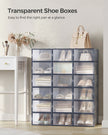 Stackable Shoe Boxes – Plastic – Transparent and Charcoal Blue – 18-Pack Solutions for Sneakers