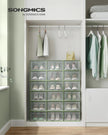 Stackable Shoe Boxes – Plastic – Transparent and Laurel Green – Foldable and Versatile, Fits UK Size 9