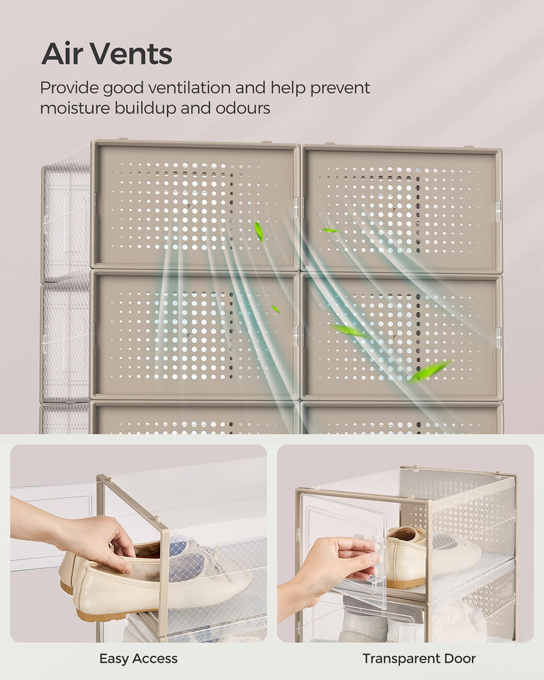 18-Pack Stackable Shoe Storage Organisers – Plastic – Transparent and Oatmeal Beige – Foldable and Versatile for Sneakers