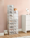 Shoe Storage Organizers – Plastic – Transparent and White – Stackable and Foldable, Pack of 8