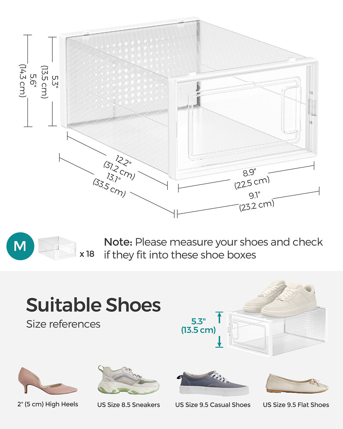 Shoe Storage Organizers – Plastic – Transparent and White – Stackable and Foldable, Pack of 8