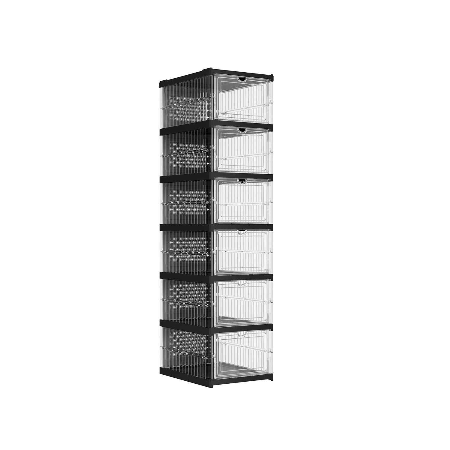 Stackable Shoe Boxes – Plastic – Transparent and Ink Black – Foldable and Portable, Fits Up to UK Size 12