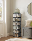 Stackable Shoe Boxes – Plastic – Transparent and Ink Black – Foldable and Portable, Fits Up to UK Size 12