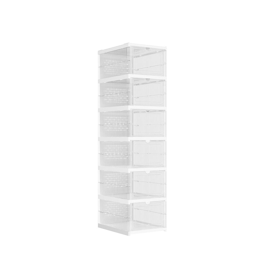Shoe Storage Organiser – Transparent and Cloud White – Pack of 6 – Stackable and Foldable