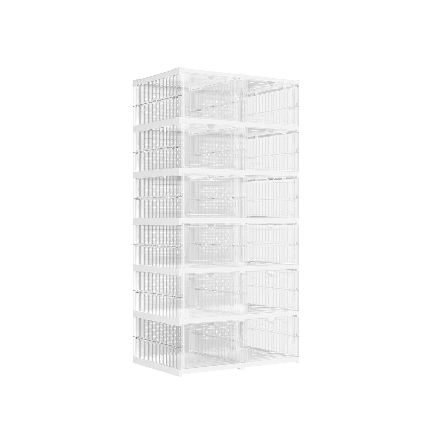 Shoe Storage Organizer – Plastic – Transparent and Cloud White – Pack of 12 Stackable Design