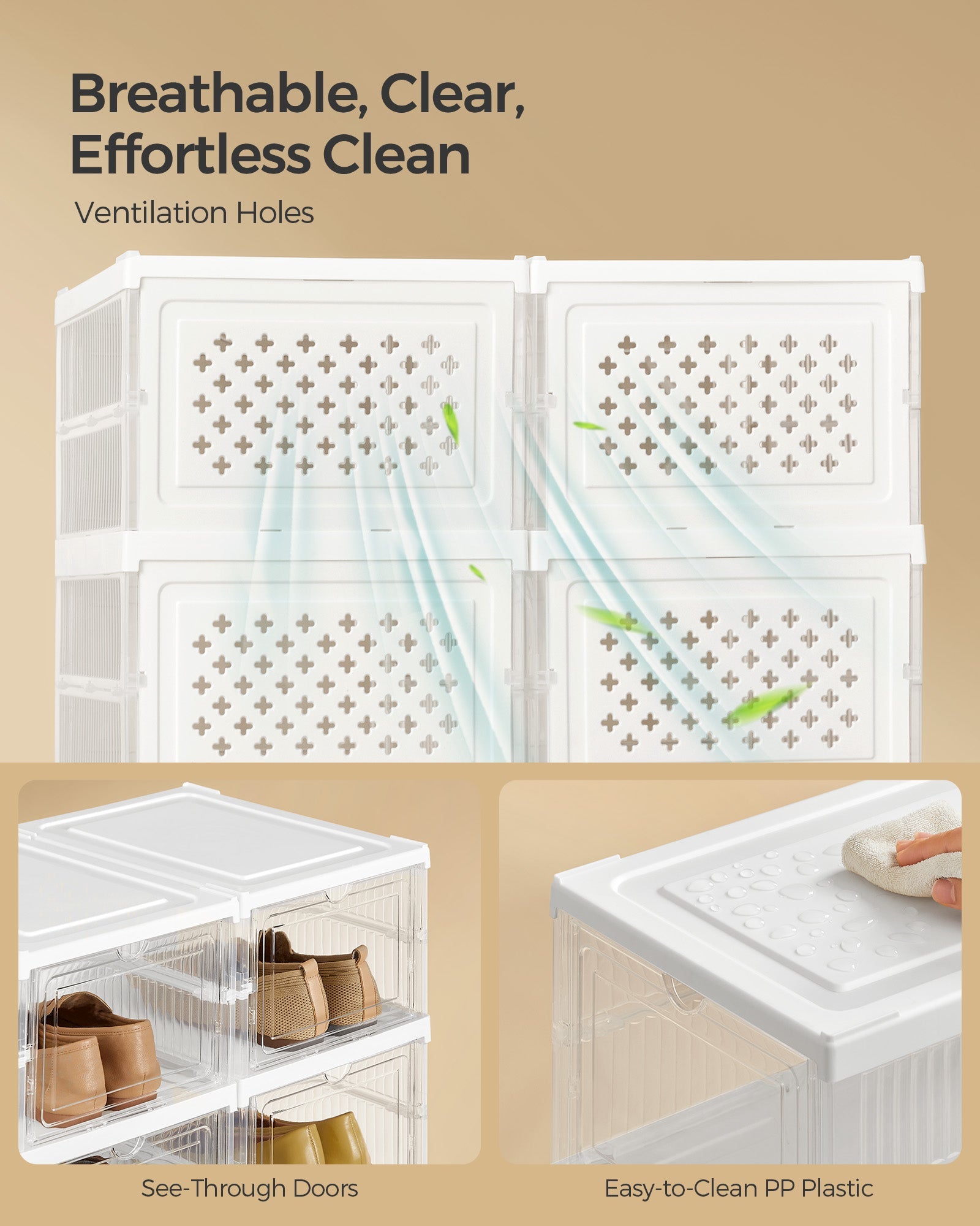 Shoe Storage Organizer – Plastic – Transparent and Cloud White – Pack of 12 Stackable Design